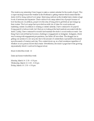 Weekly Reflection 4 - What I have learned in the internship over the ...