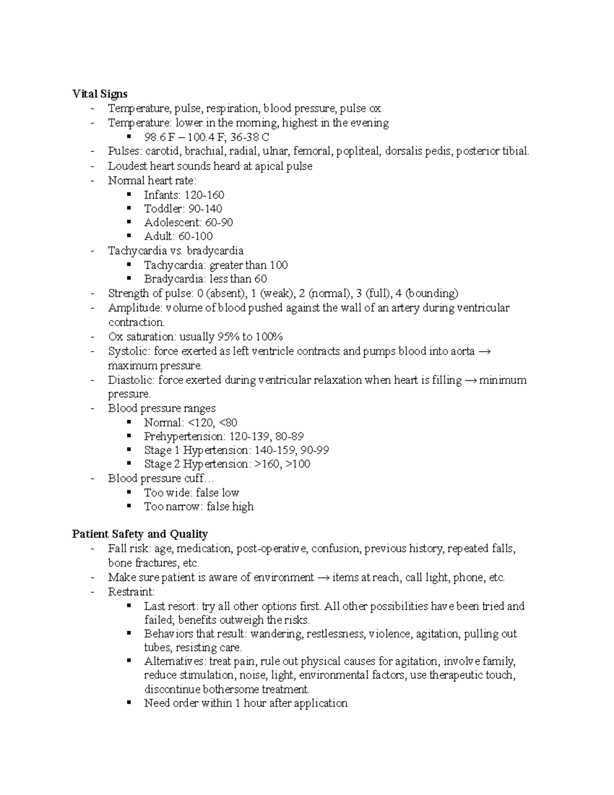 Fundamentals review Vital Signs Temperature, pulse, respiration