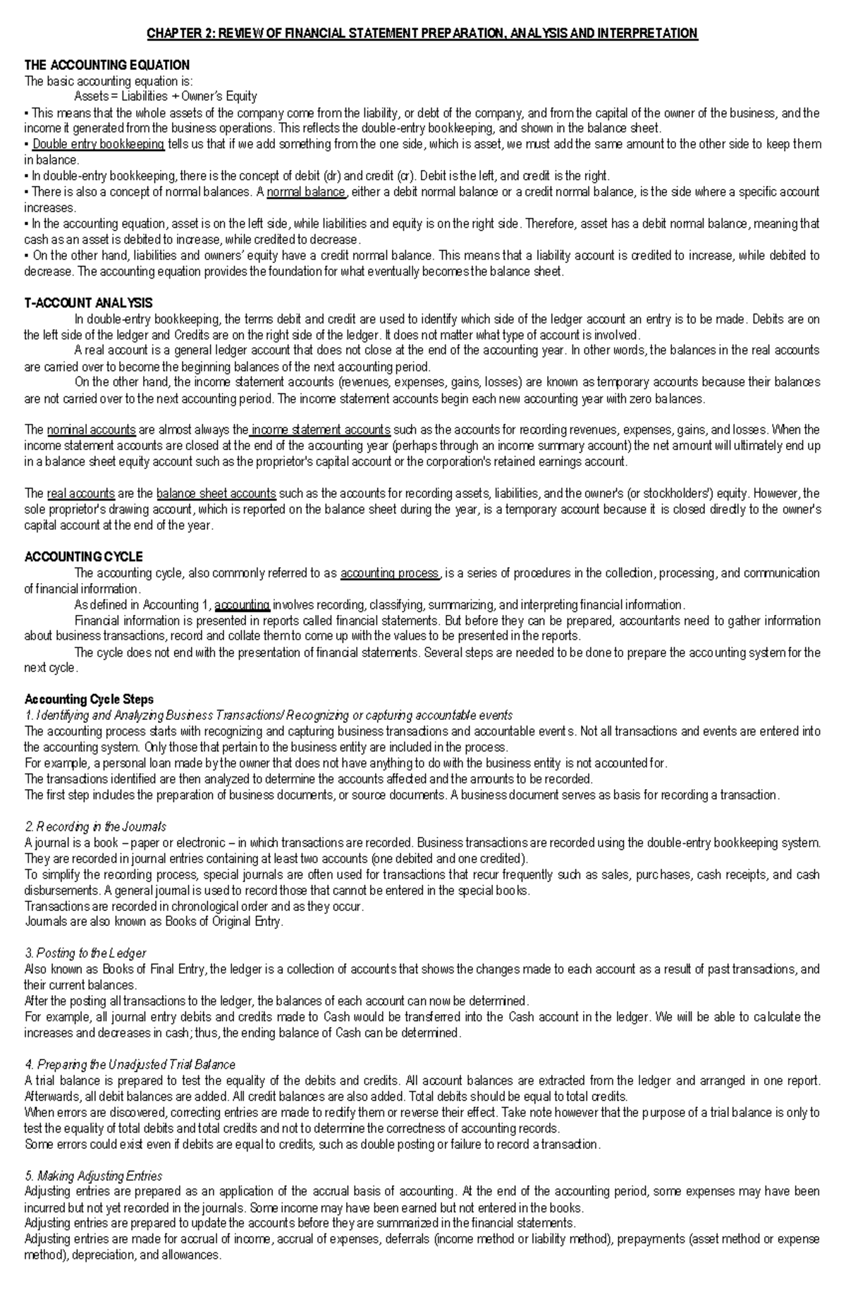 Chapter 2 Review OF FS - CHAPTER 2: REVIEW OF FINANCIAL STATEMENT ...