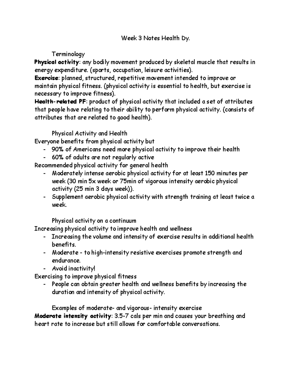 Principles of Physical Fitness - Week 3 Notes Health Dy. Terminology ...