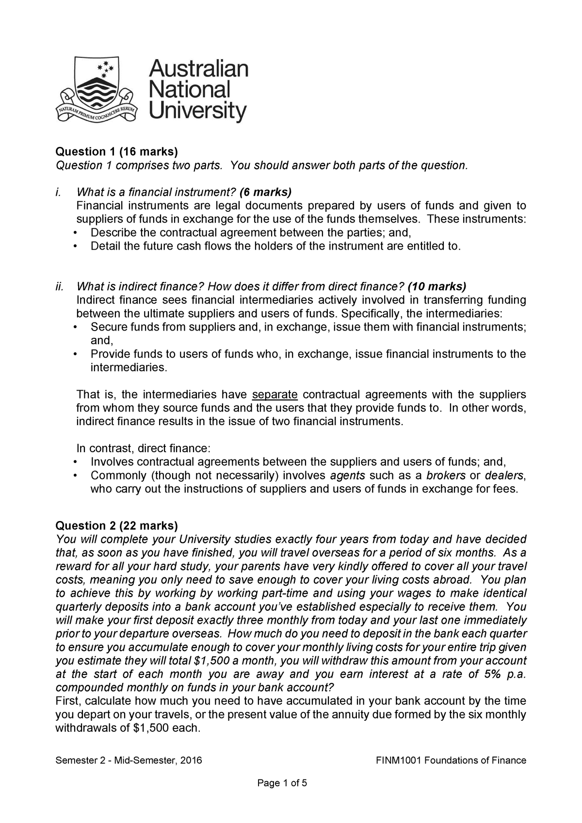 Exam 2016, questions and answers - Question 1 (16 marks) Question 1 ...