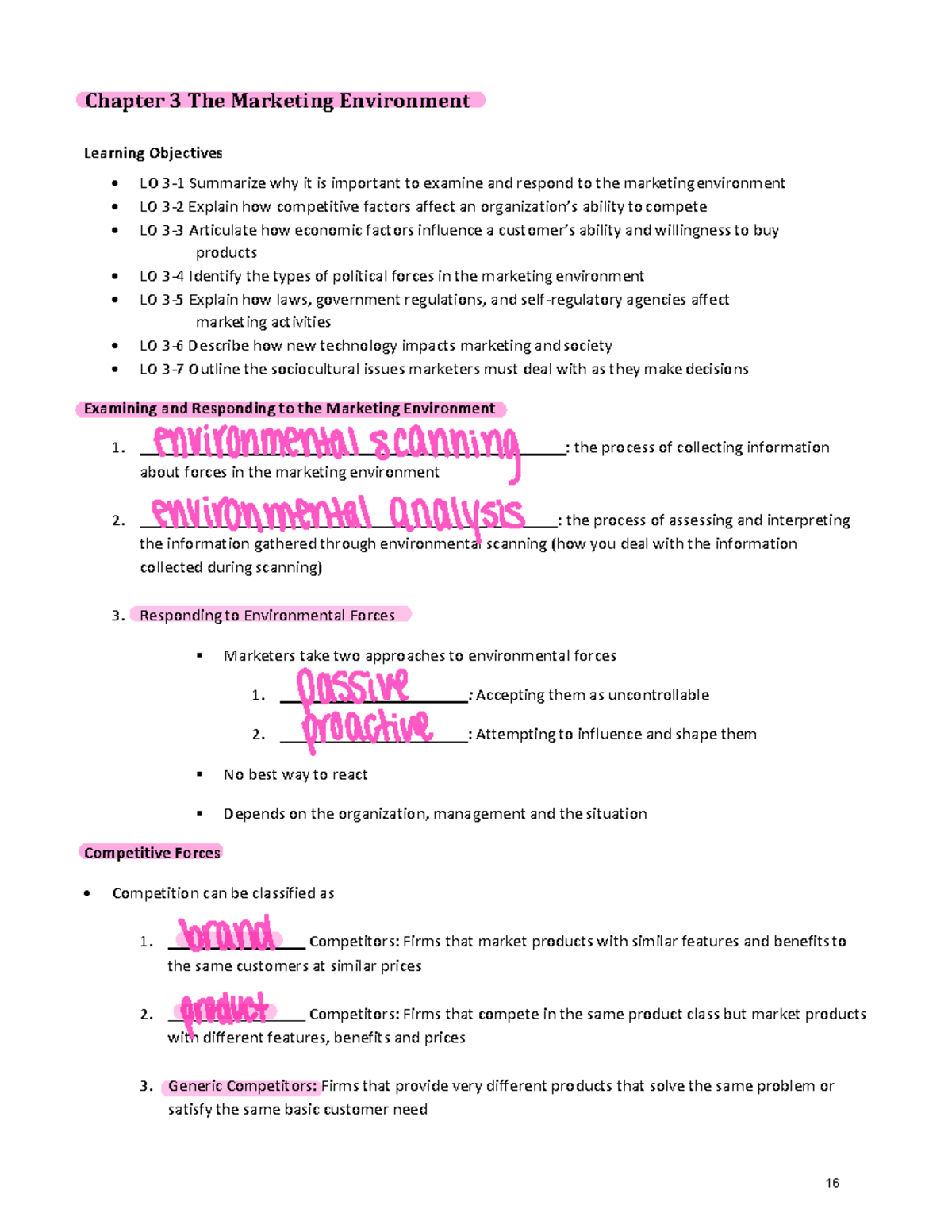 Chapter 3 Notes - Chapter 3 The Marketing Environment Learning ...