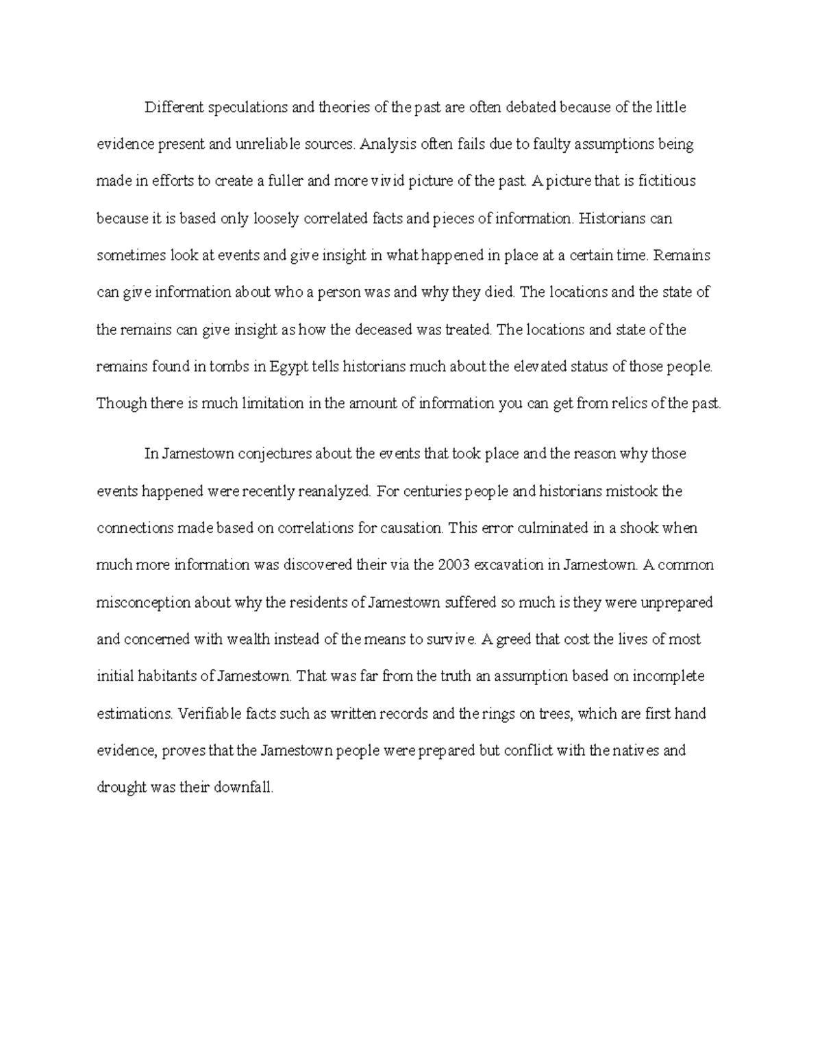 Week 2 prompt 2 journal 1 Jamestown conjectures Different