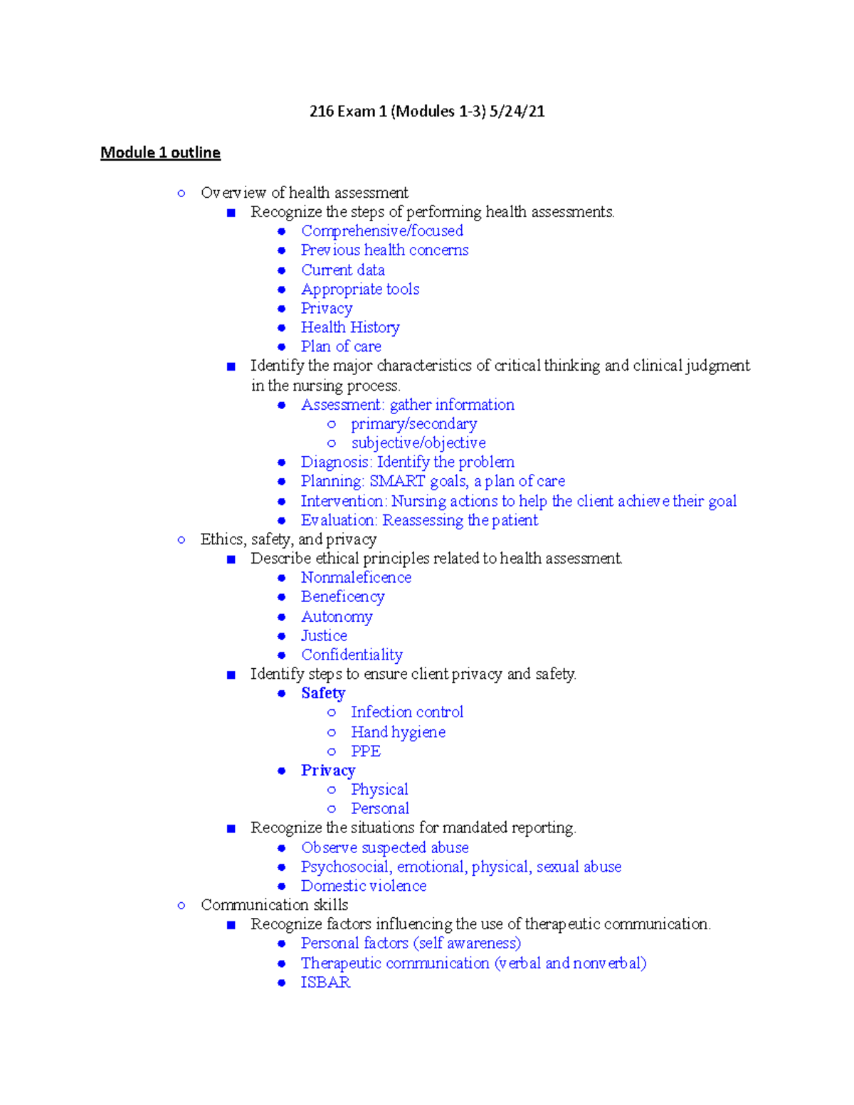 216 Exam 1 - 216 Exam 1 - 216 Exam 1 (Modules 1-3) 5/24/ Module 1 ...