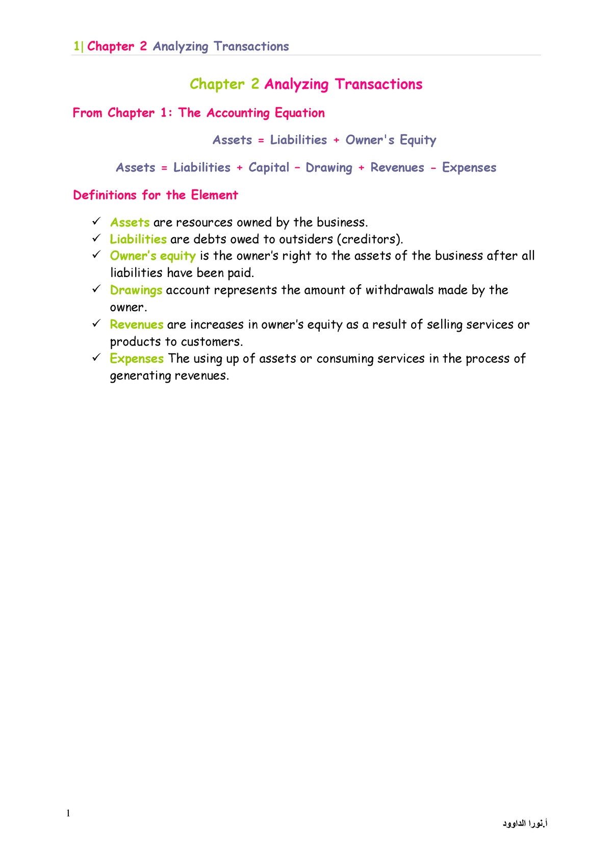 Chapter-2 - CHAPTWR 2 - 1 Chapter 2 Analyzing Transactions From Chapter ...