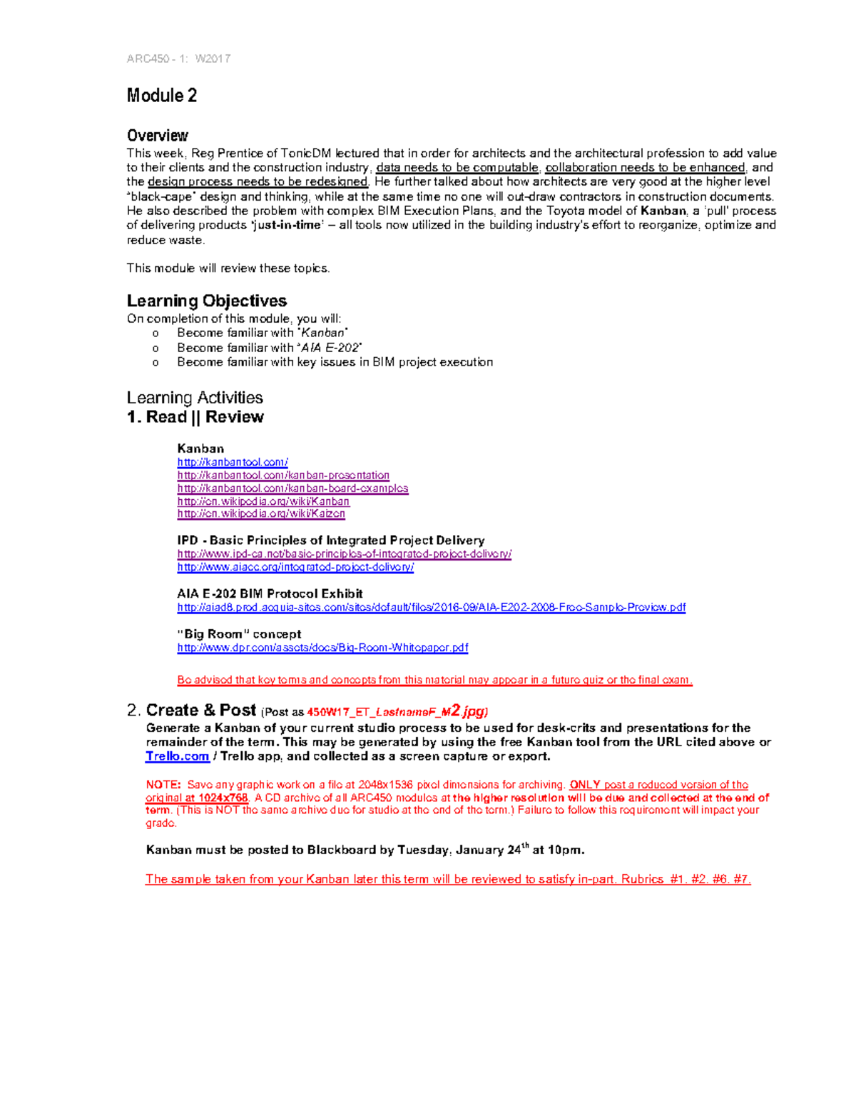 Module 2 V2017 - Arc450 - 1: W2017 Module 2 Overview This Week, Reg 