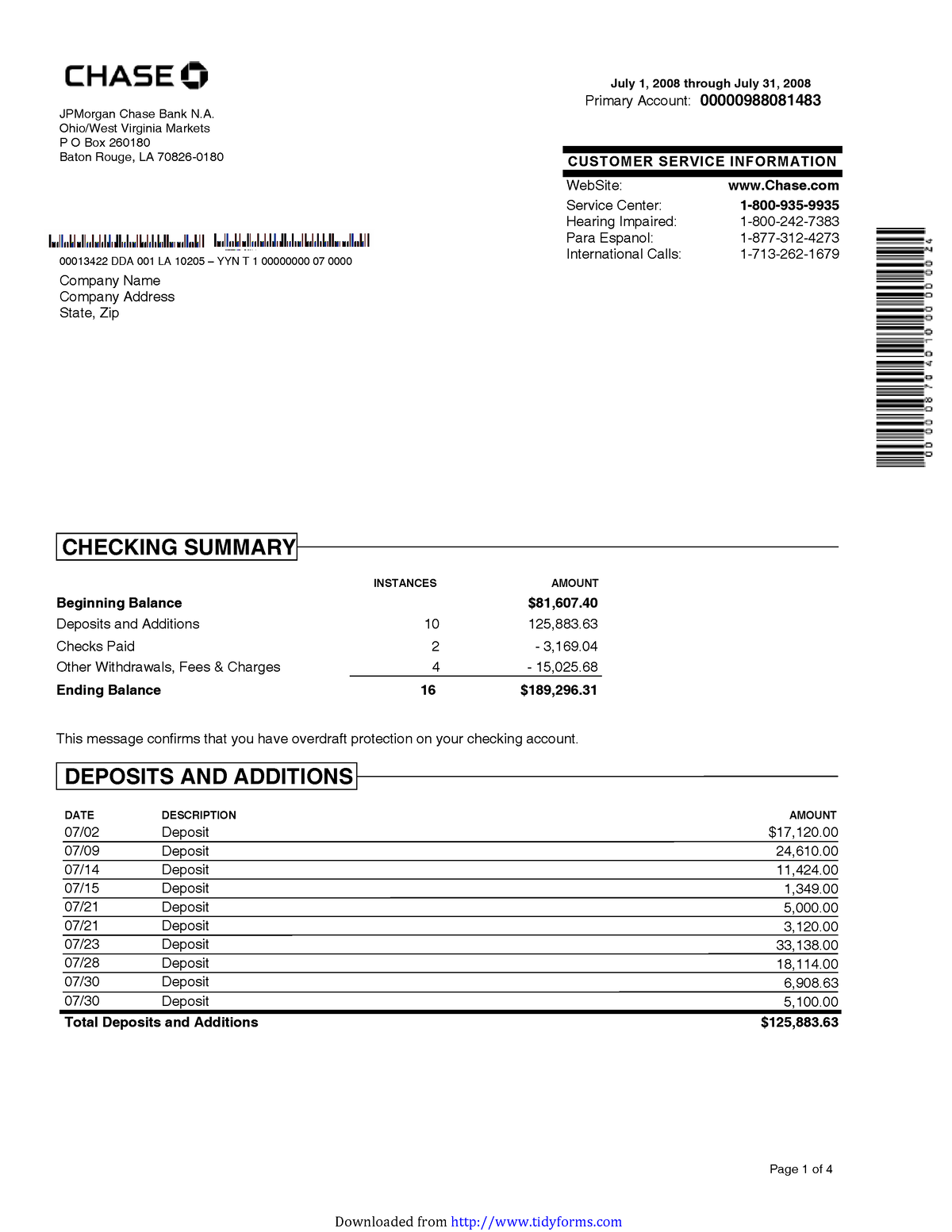 Sample bank statement chase - Page 1 of 4 Primary Account ...