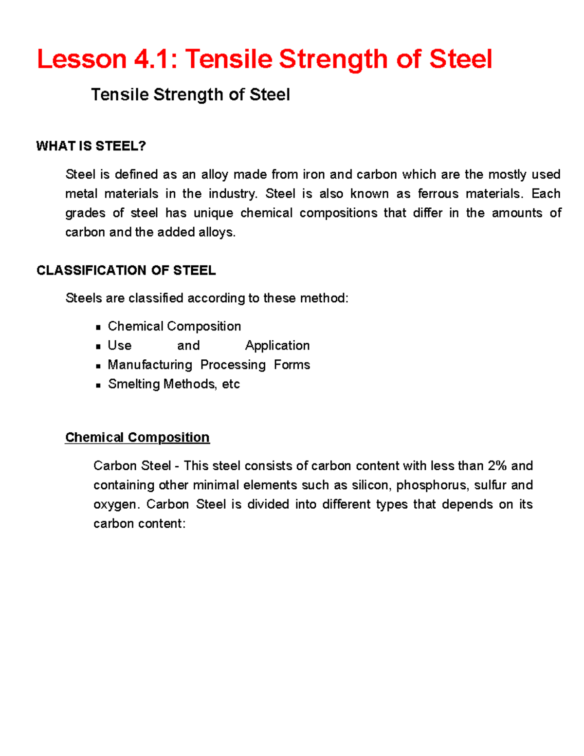 Lesson 4.1 Tensile Strength of Steel - Lesson 4: Tensile Strength of ...