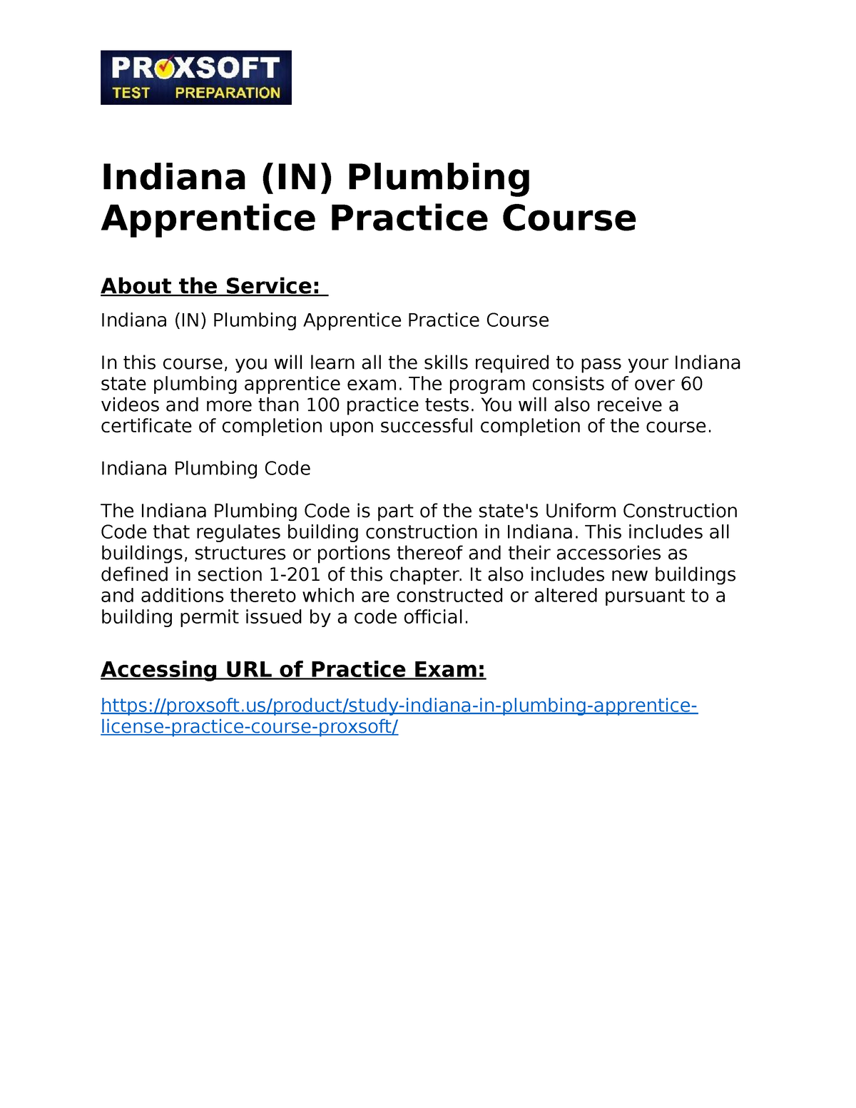 Indiana (IN) Plumbing Apprentice Practice Course Indiana (IN