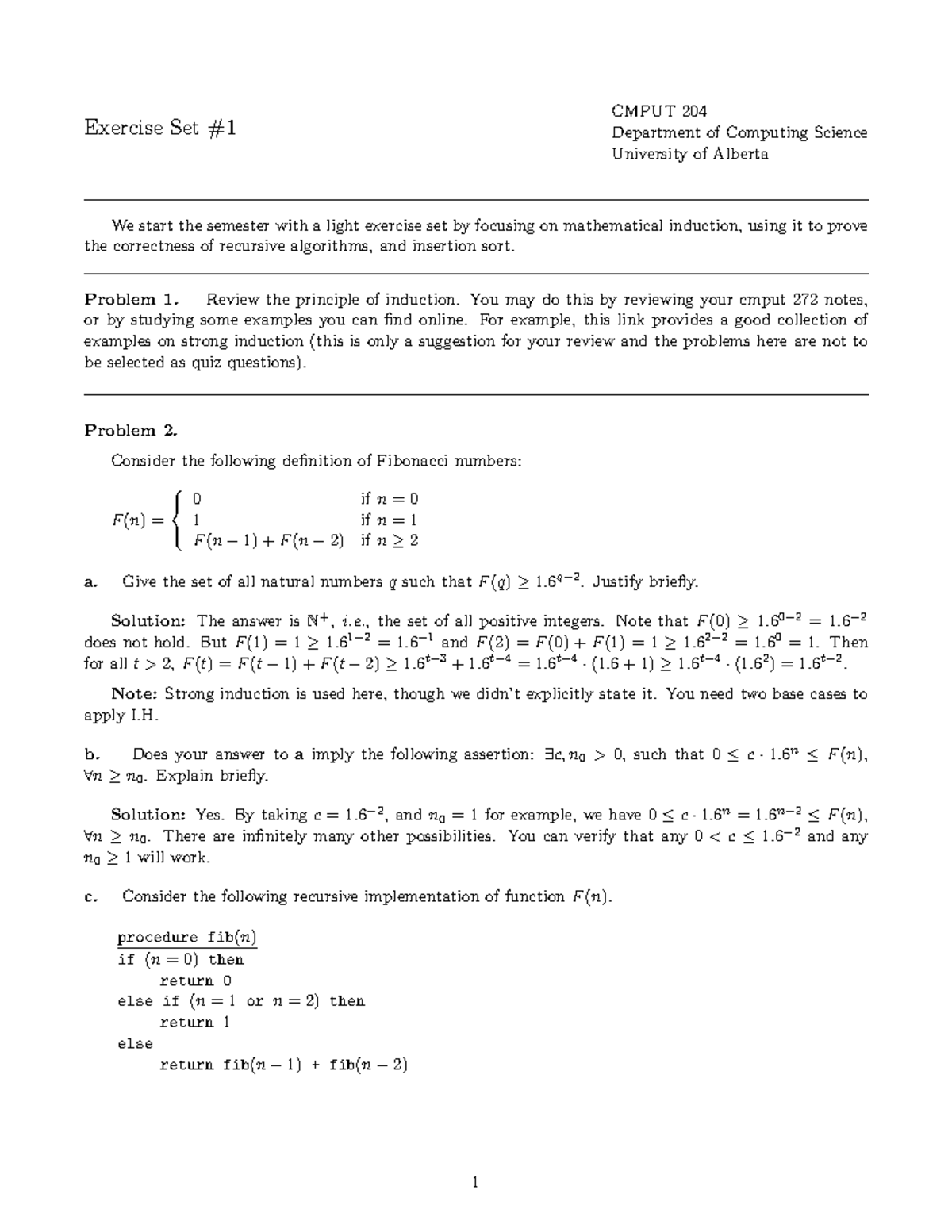 Exer 1-sol - Exercise Set CMPUT 204 Department of Computing Science ...