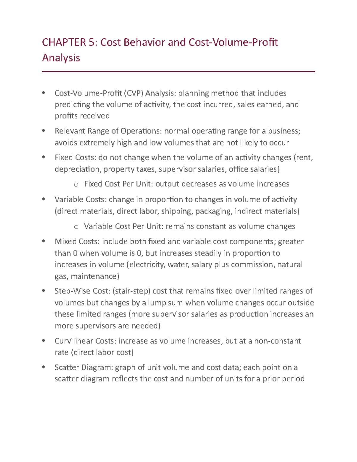 Chapter 5 - Lecture notes 5 - CHAPTER 5: Cost Behavior and Analysis ...