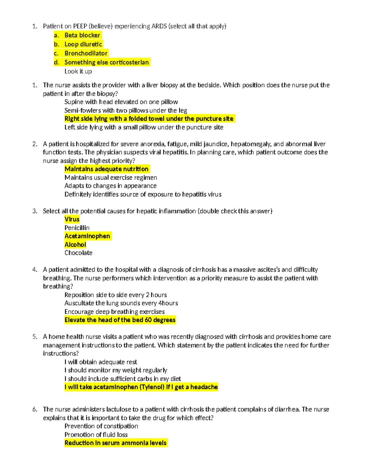 ADH Practice questions - Patient on PEEP (believe) experiencing ARDS ...