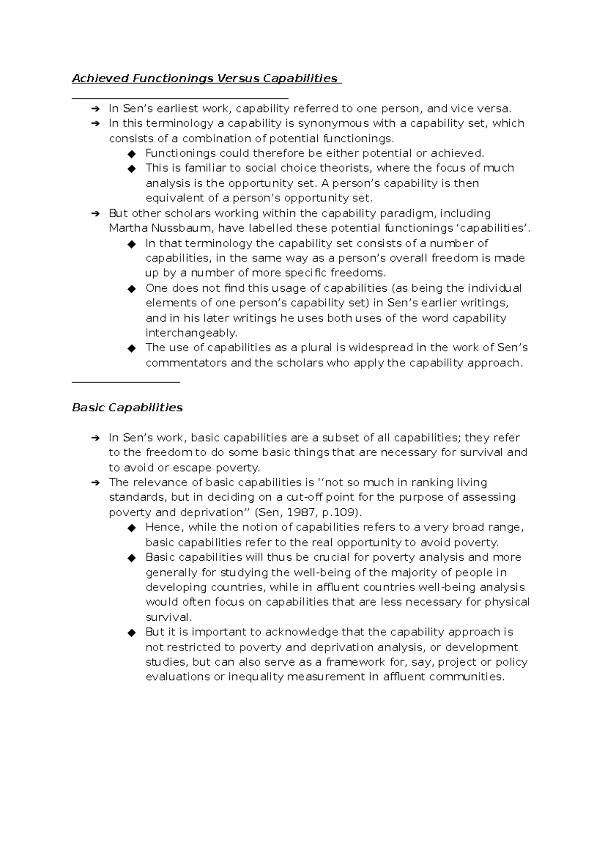 Achieved Functionings Versus Capabilities - In this terminology a ...