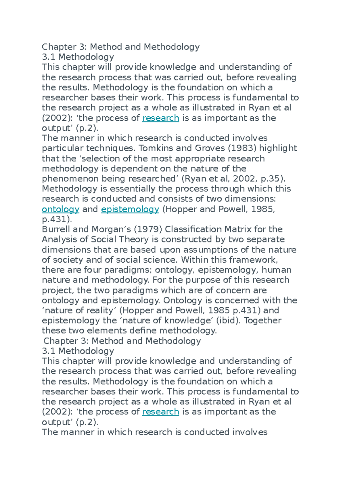 Chapter 3 - notessss - Chapter 3: Method and Methodology 3 Methodology ...