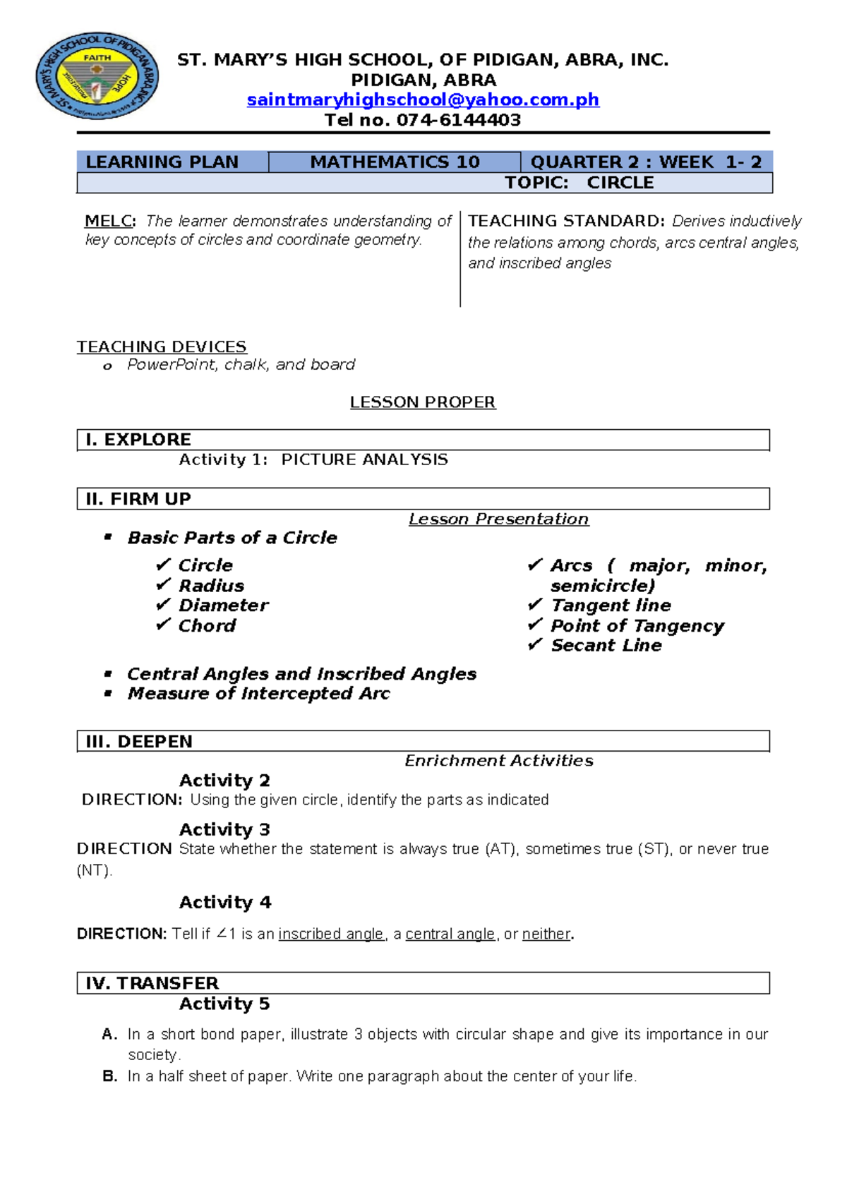 Q2 MATH 7 WEEK 1 AND 2 - MATHEMATICS 7 - ST. MARY’S HIGH SCHOOL, OF ...