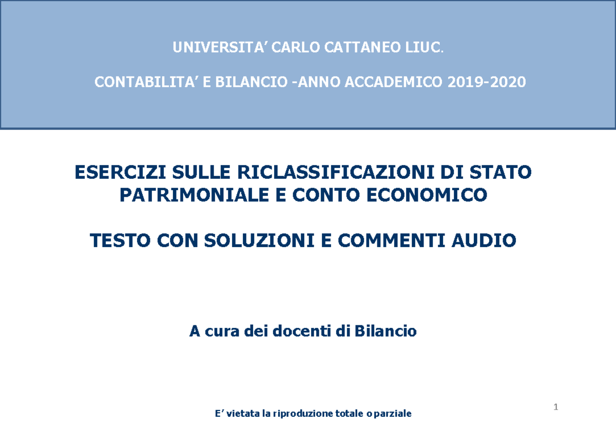 Lezione 17 - Esercizi Riclassificazioni Di SP E CE - Es. 2 Testo E ...