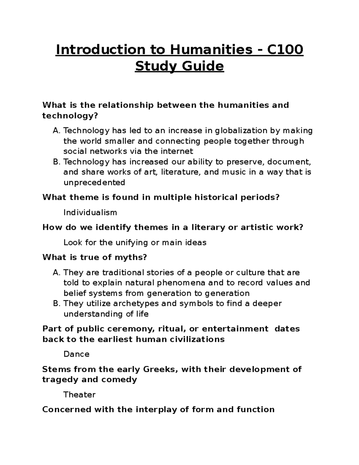 Humanities Study Guide - Introduction To Humanities - C Study Guide ...