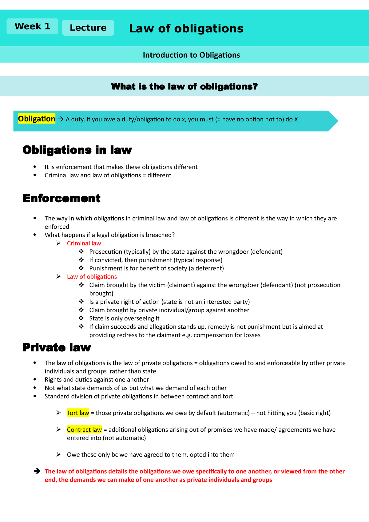 Week 1 What Is The Law Of Obligations - Obligations In Law It Is ...