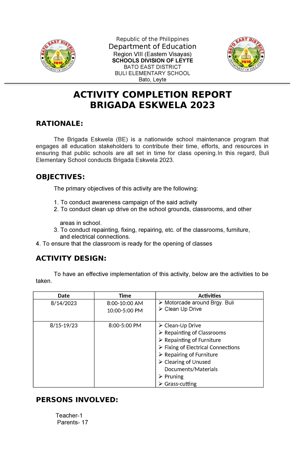 ACR Brigada Individual 2023 - Republic of the Philippines Department of ...