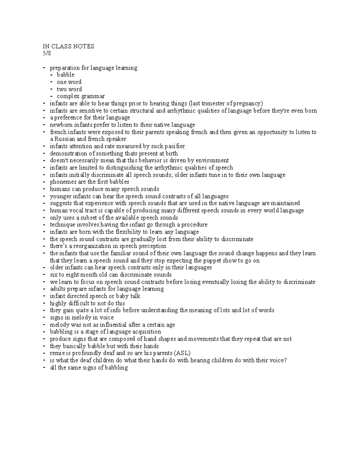 5/8 Lecture Notes - IN CLASS NOTES 5/ - preparation for language ...