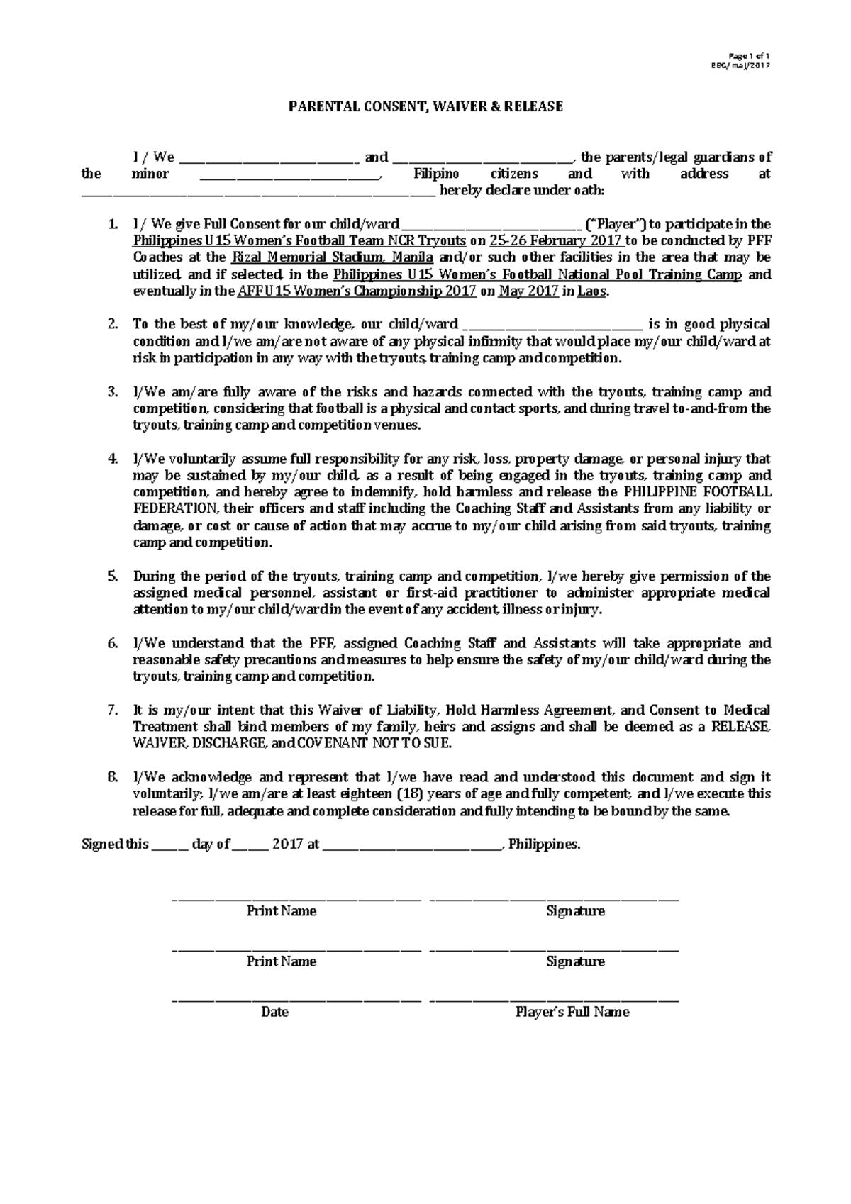 U15-Waiver-Form - Page 1 of 1 EBG/maj/ PARENTAL CONSENT, WAIVER ...