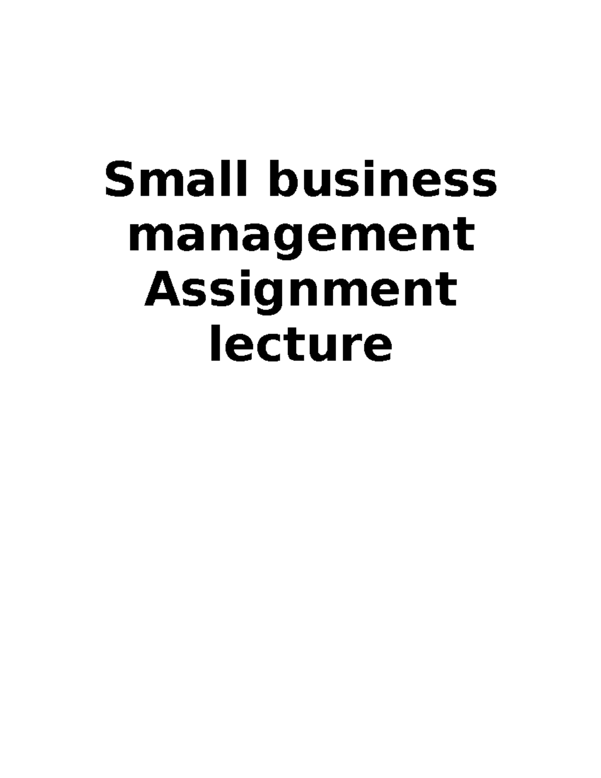 Small business management - Small business management Assignment ...