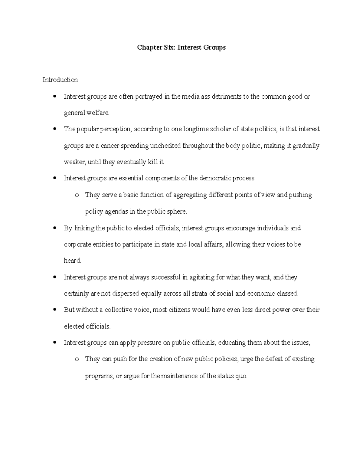 Chapter Six Interest Groups - Chapter Six: Interest Groups Introduction ...