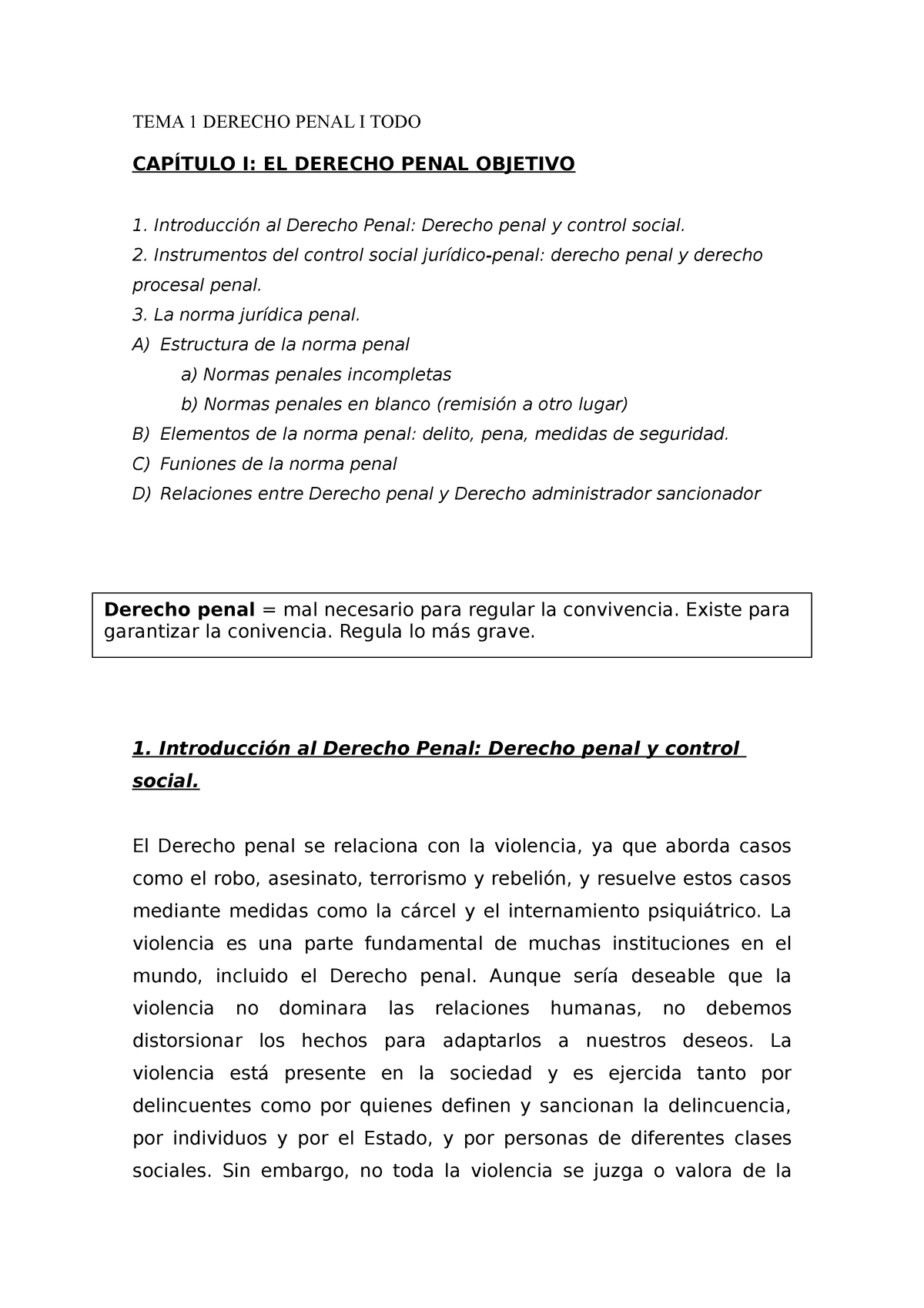 Tema 1 Completo Tema 1 Derecho Penal I Todo CapÍtulo I El Derecho Penal Objetivo 1 5526