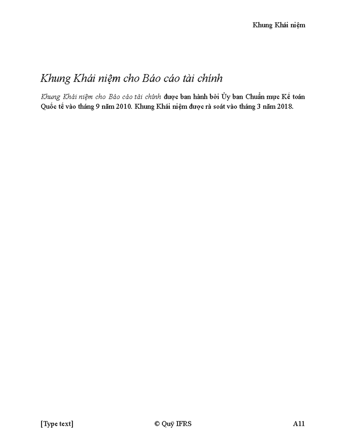 Conceptual Framework - Huệ - Khung Khái niệm cho Báo cáo tài chính Khung Khái niệm cho Báo cáo tài - Studocu