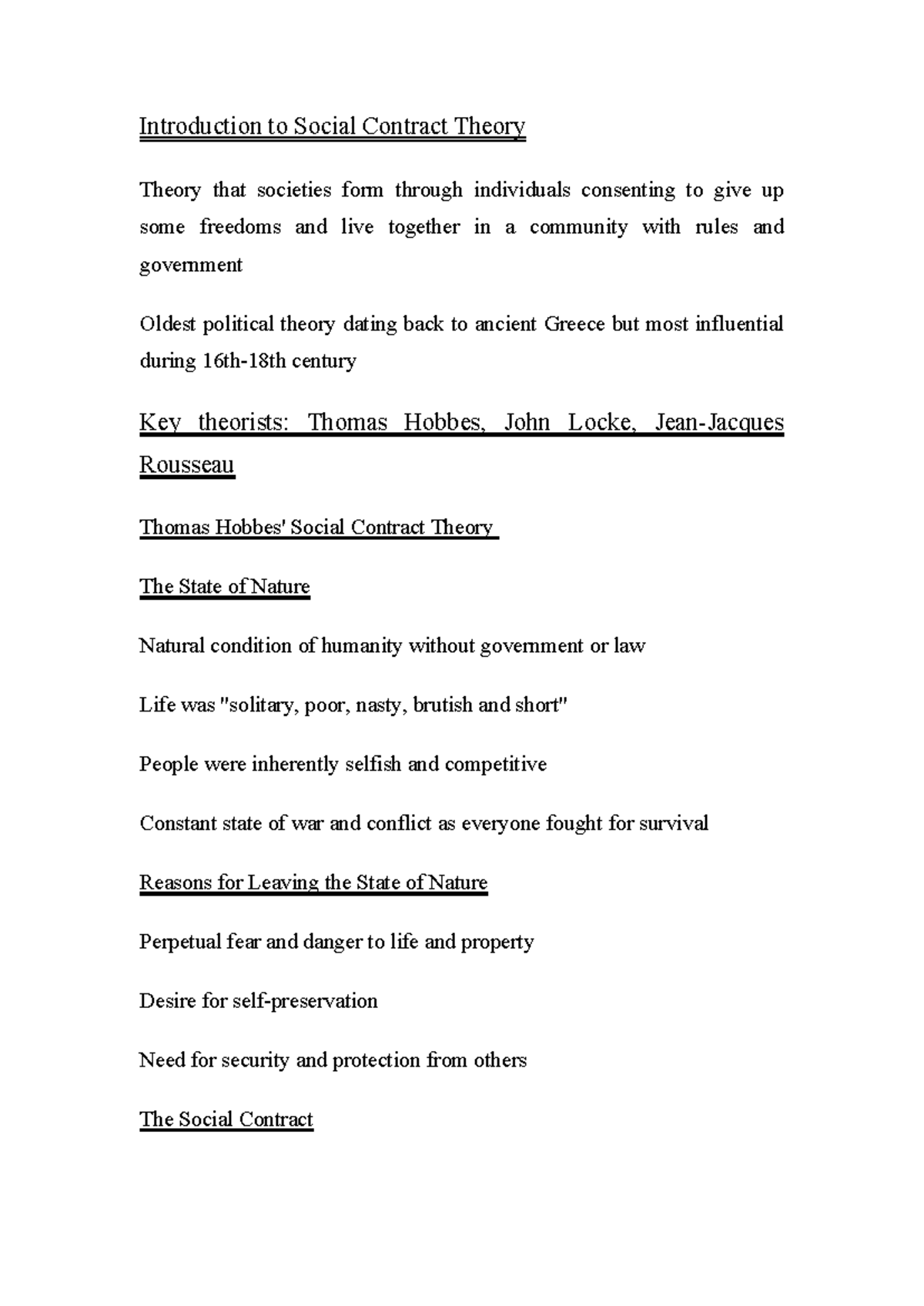 Introduction to Social Contract Theory - Fear alone cannot be the basis ...