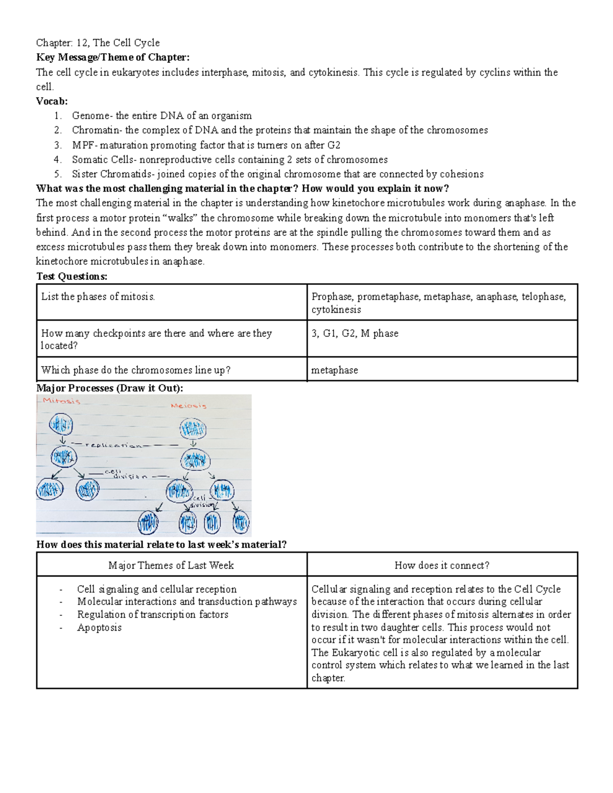 Chapter 12 Study Guide - Chapter: 12, The Cell Cycle Key Message/Theme ...