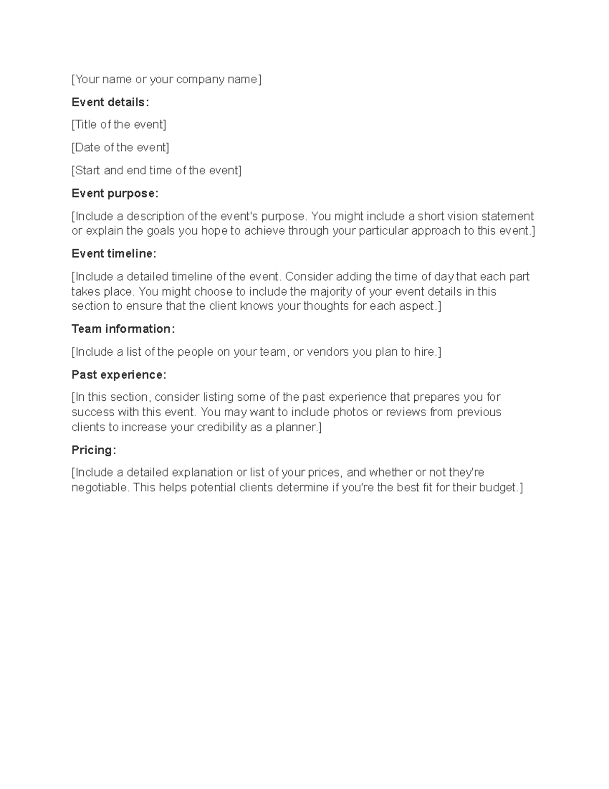 Event Proposal Template - [Your name or your company name] Event ...