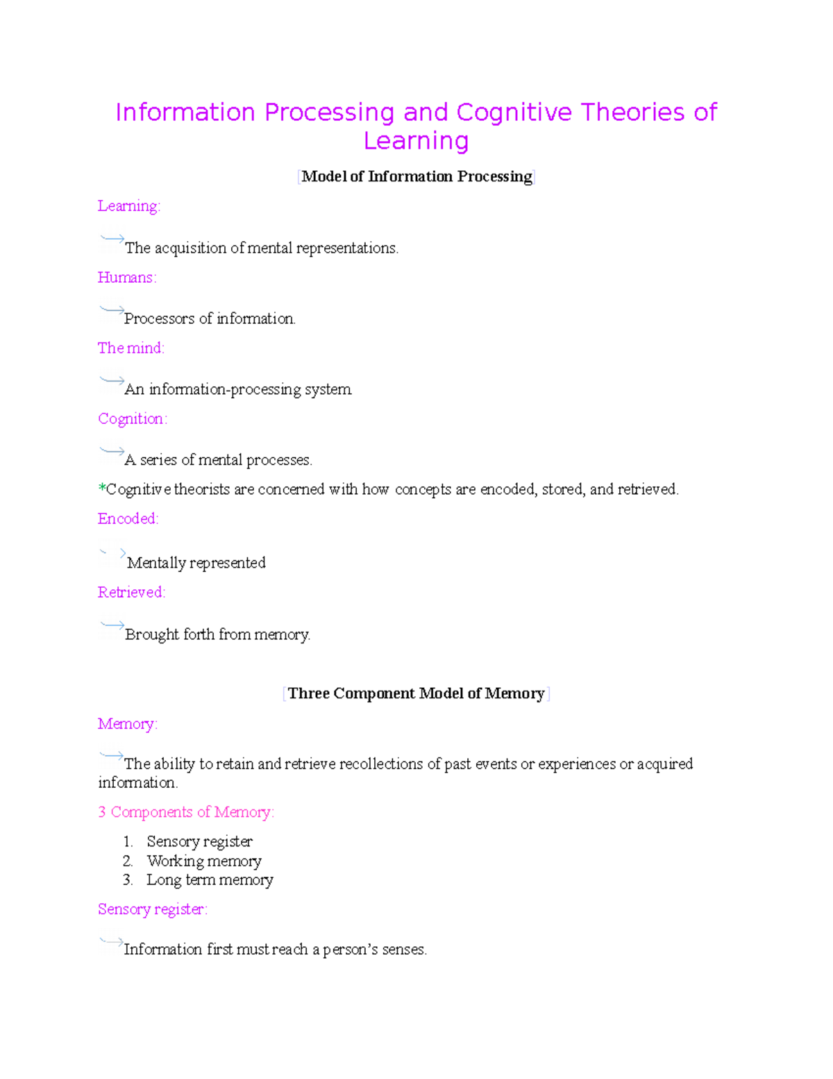 Information Processing and Cognitive Theories of Learning - Humans ...