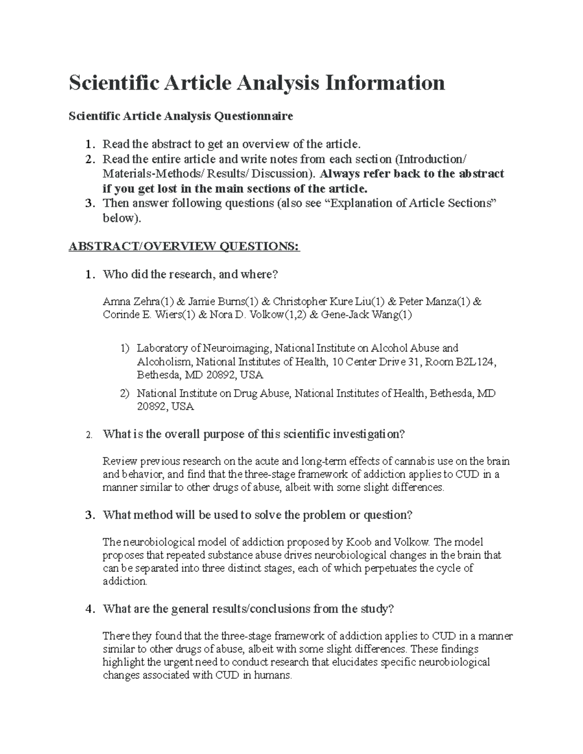 Scientific Article Analysis Example