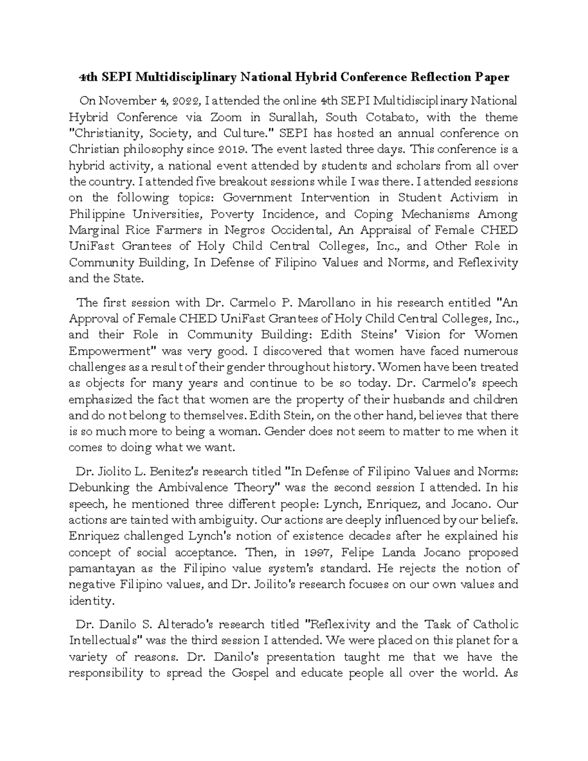 Reflection logic - 4th SEPI Multidisciplinary National Hybrid ...