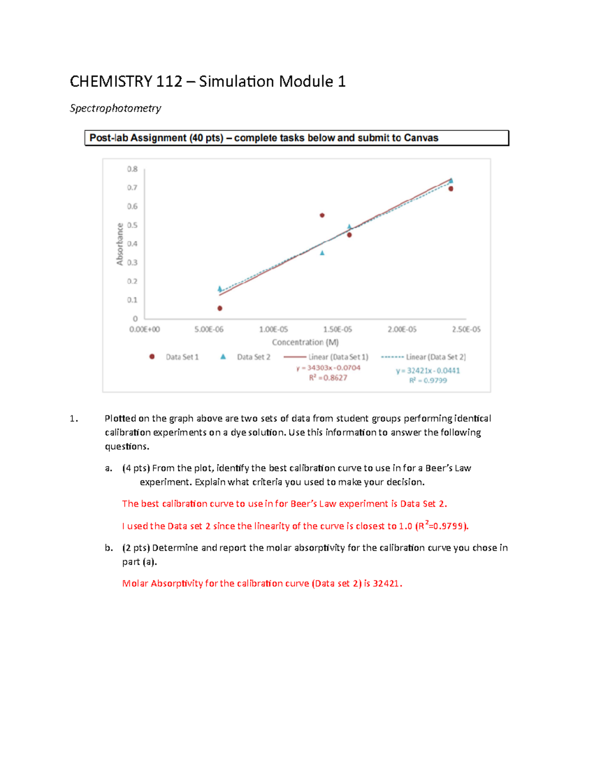 SImulation 1 Post-Lab - Post laboratory worksheet - CHEMISTRY 112 ...