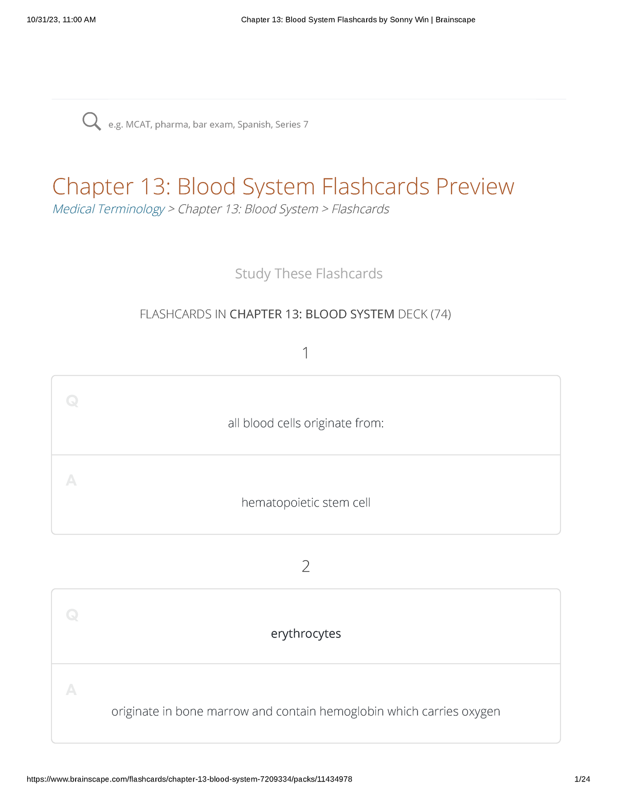 Chapter 13 Blood System Flashcards By Sonny Win Brainscape - Study ...