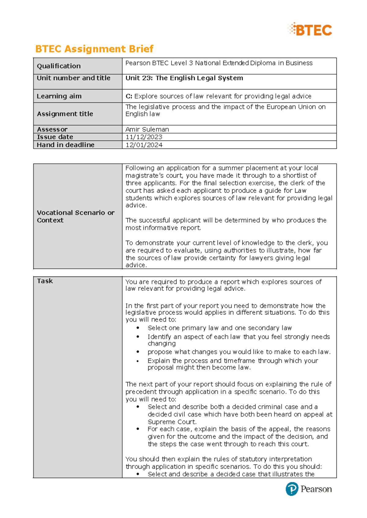 U23 Authorised Assignment Brief A2 - BTEC Assignment Brief ...