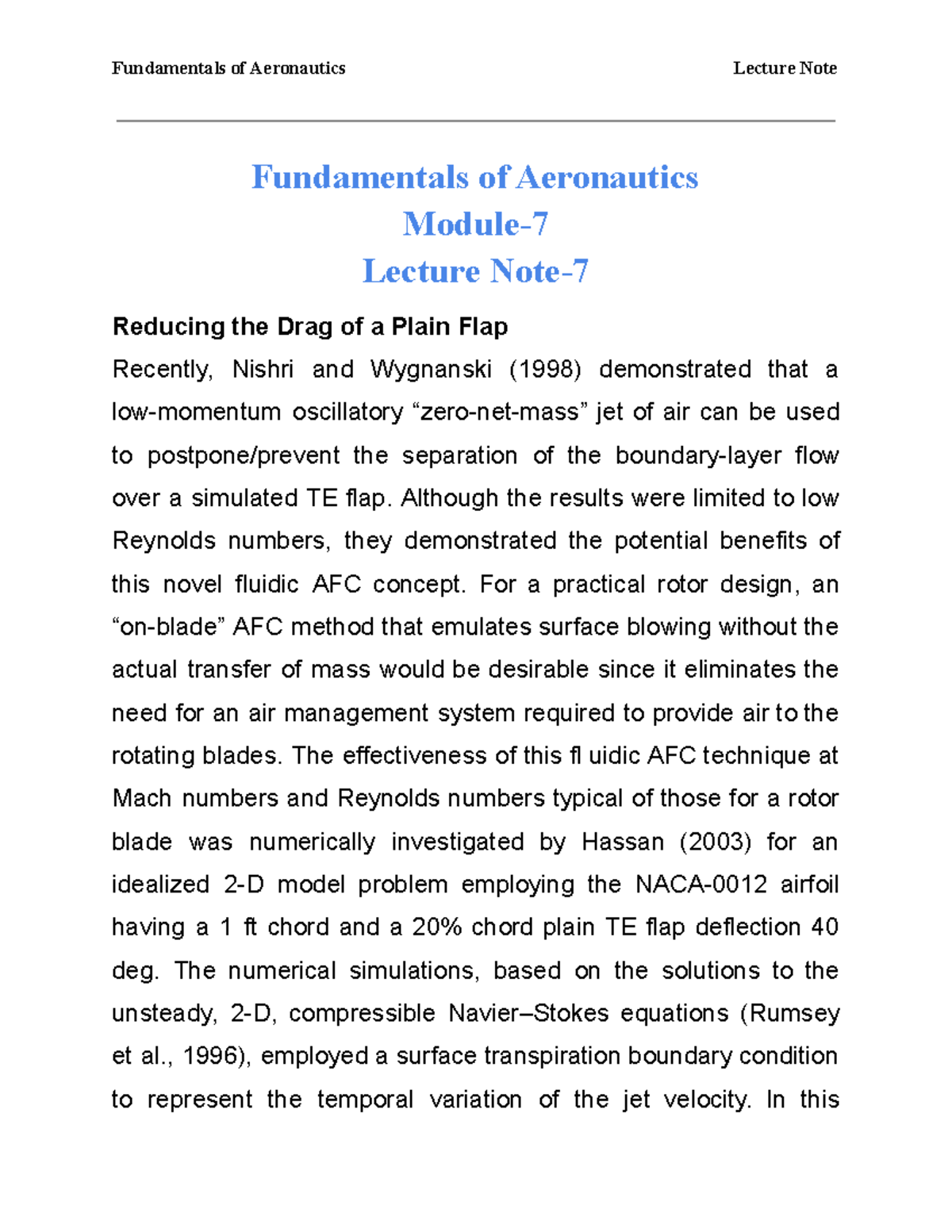 Fundamentals of Aeronautics Module 7 Lecture note 7 - Fundamentals of ...
