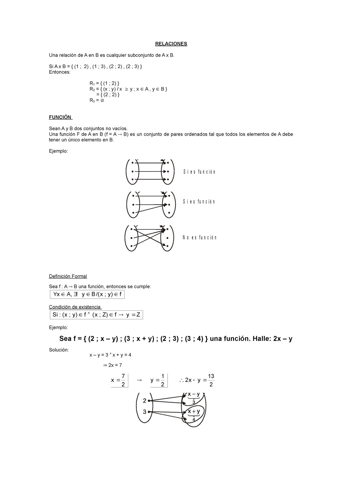 Funciones - Uno - RELACIONES Una Relación De A En B Es Cualquier ...
