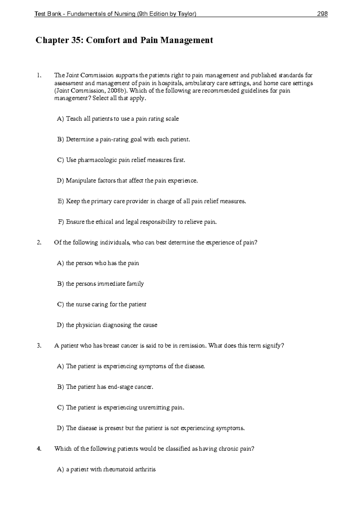 Fundamentals of Nursing Ch 35 - Chapter 35: Comfort and Pain Management ...