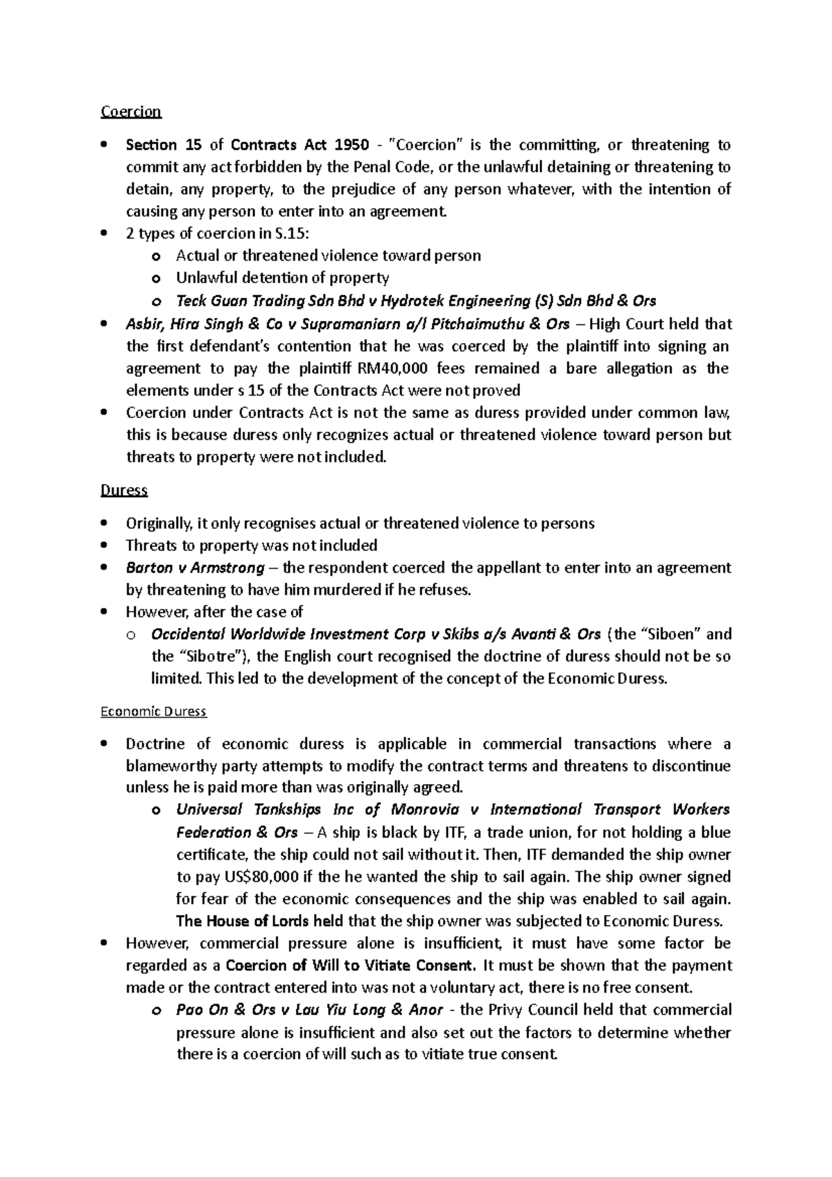 Coercion Contract Law MMU Studocu