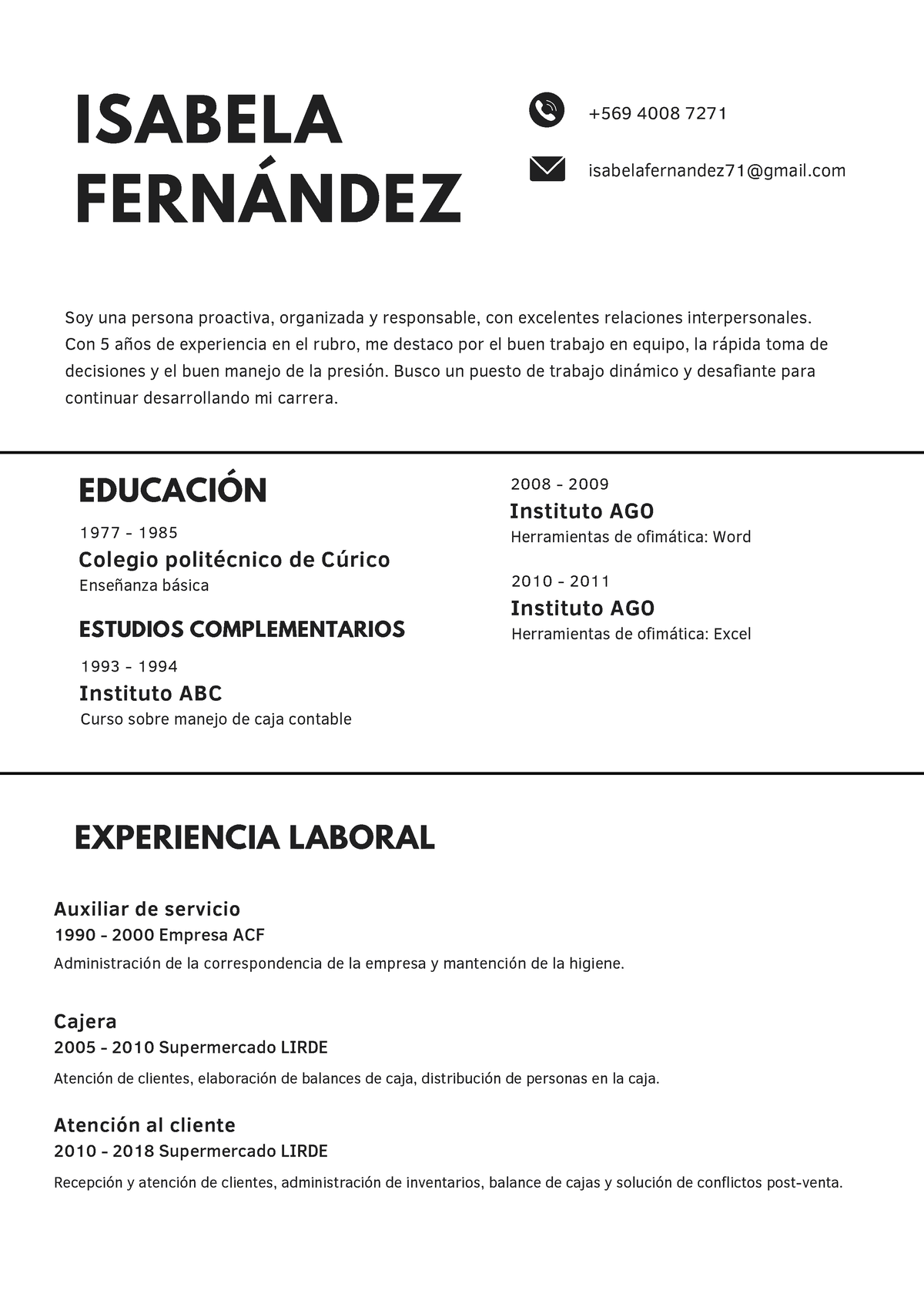 Cv Gu A Curriculum Educaci N Soy Una Persona Proactiva Organizada Y Responsable Con