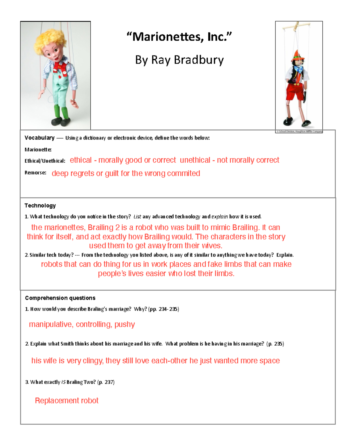 Inc. Comprehension Questions Inc.” By Ray