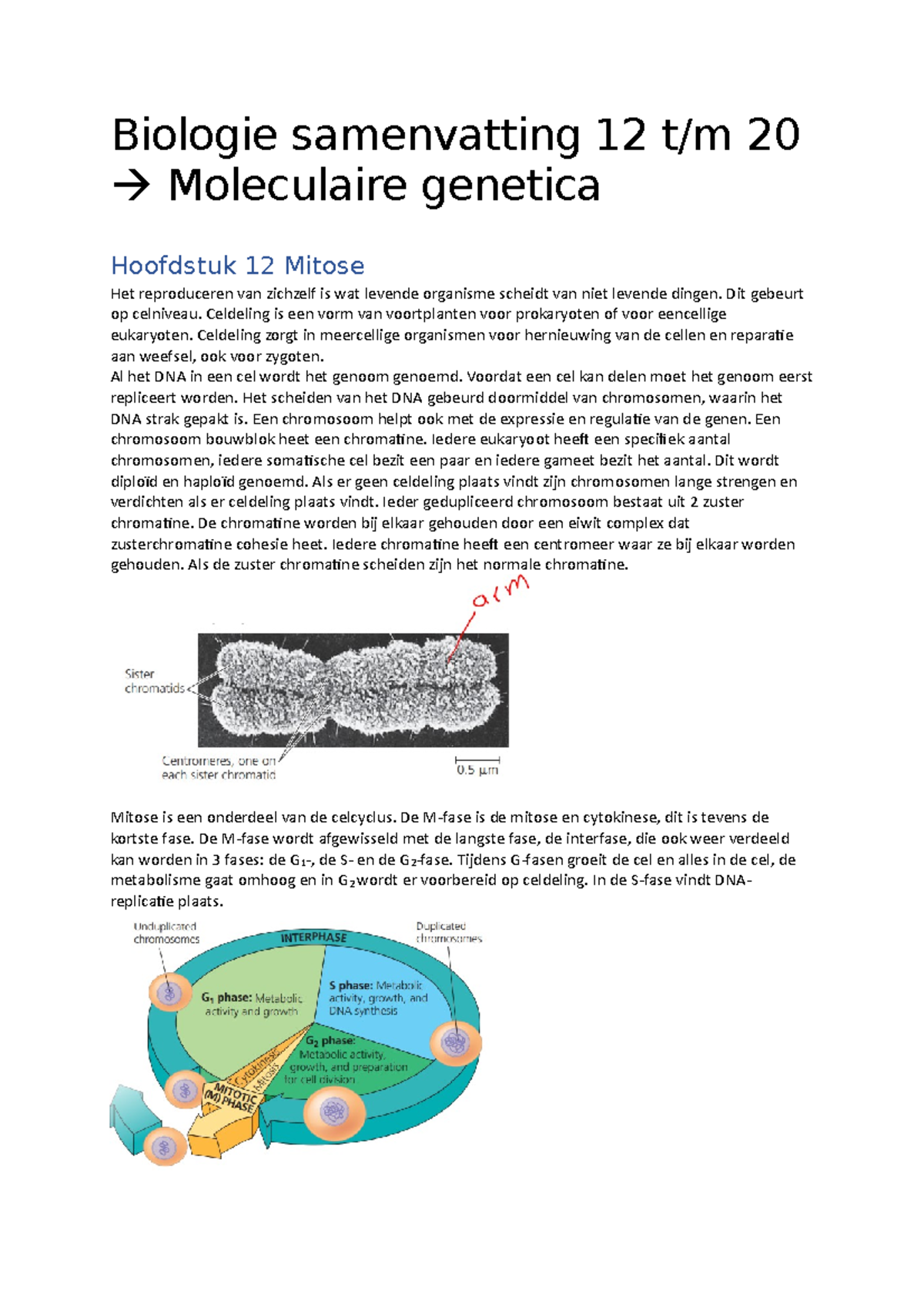 Samenvatting 12 Tm 20 - Biologie Samenvatting 12 T/m 20 Moleculaire ...