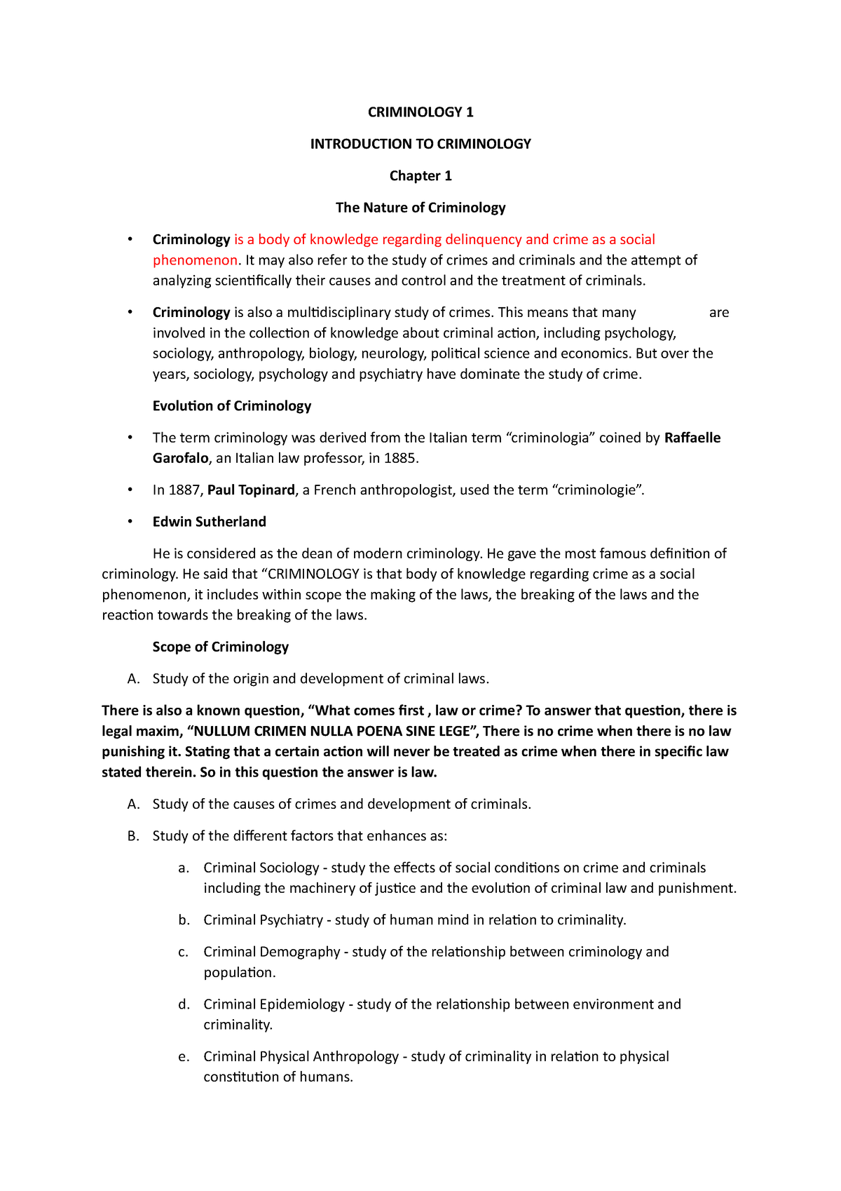 CRIM101 Chapter 1 AND 2 - Lesson 1 And 2 Reviewer - CRIMINOLOGY 1 ...