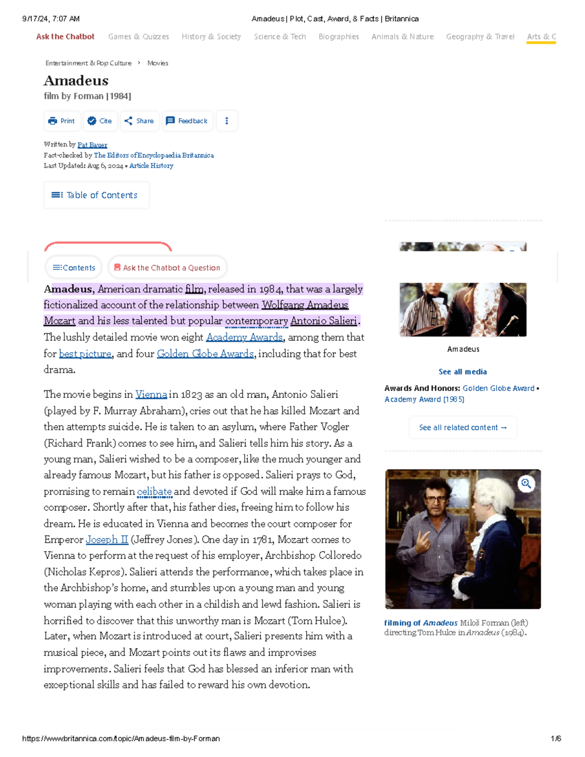Amadeus Plot, Cast, Award, & Facts Britannica - Ask the Chatbot Games ...