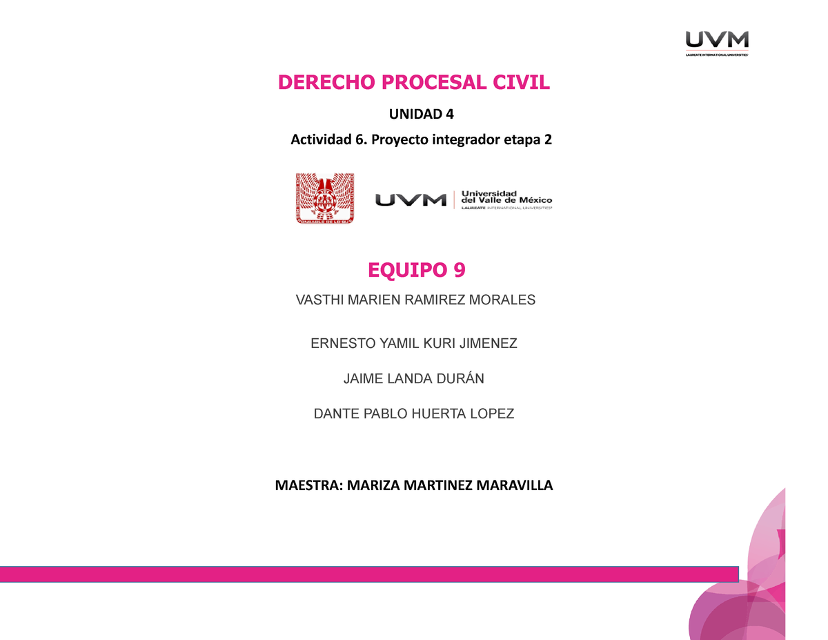 Eq 9 A6 Pi Etapa 2 Actividad 9 Derecho Procesal Civil Unidad 4