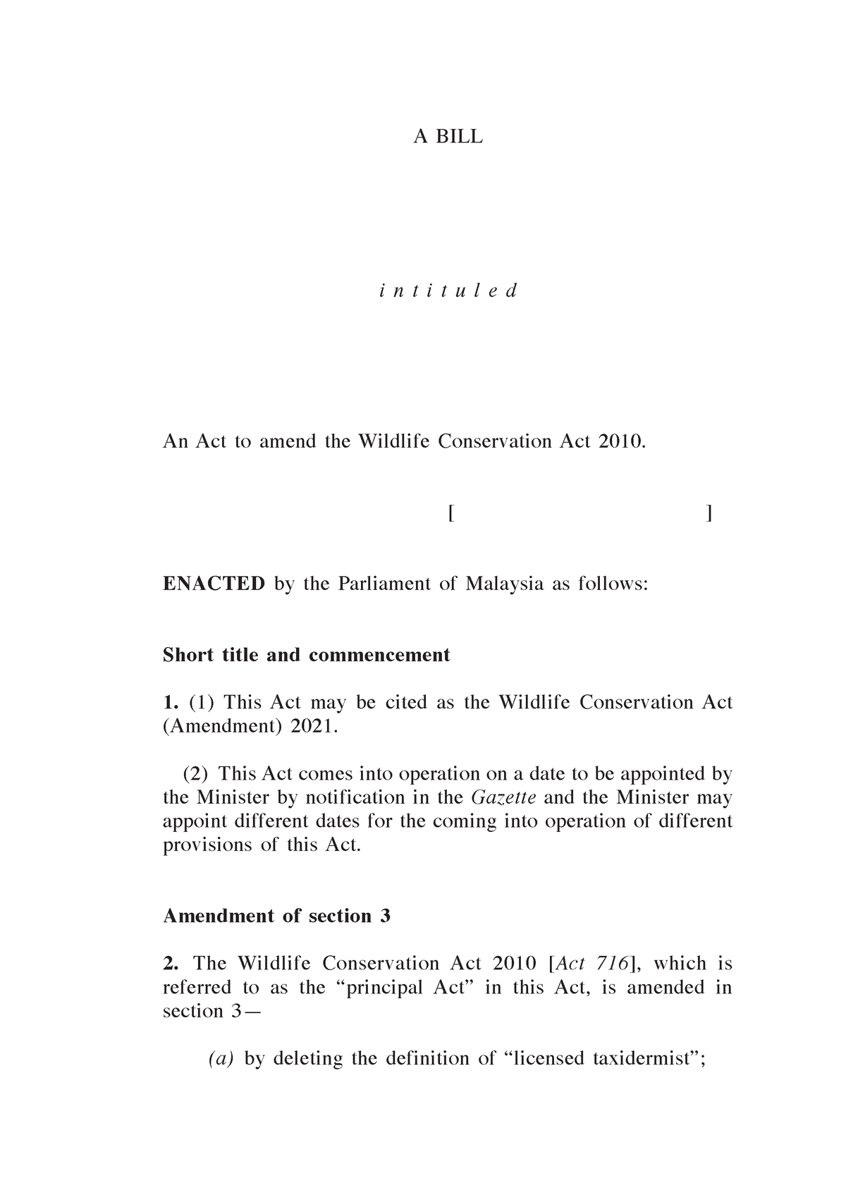 Wildlife Conservation Amendment 2021 - Wildlife Conservation Act ...