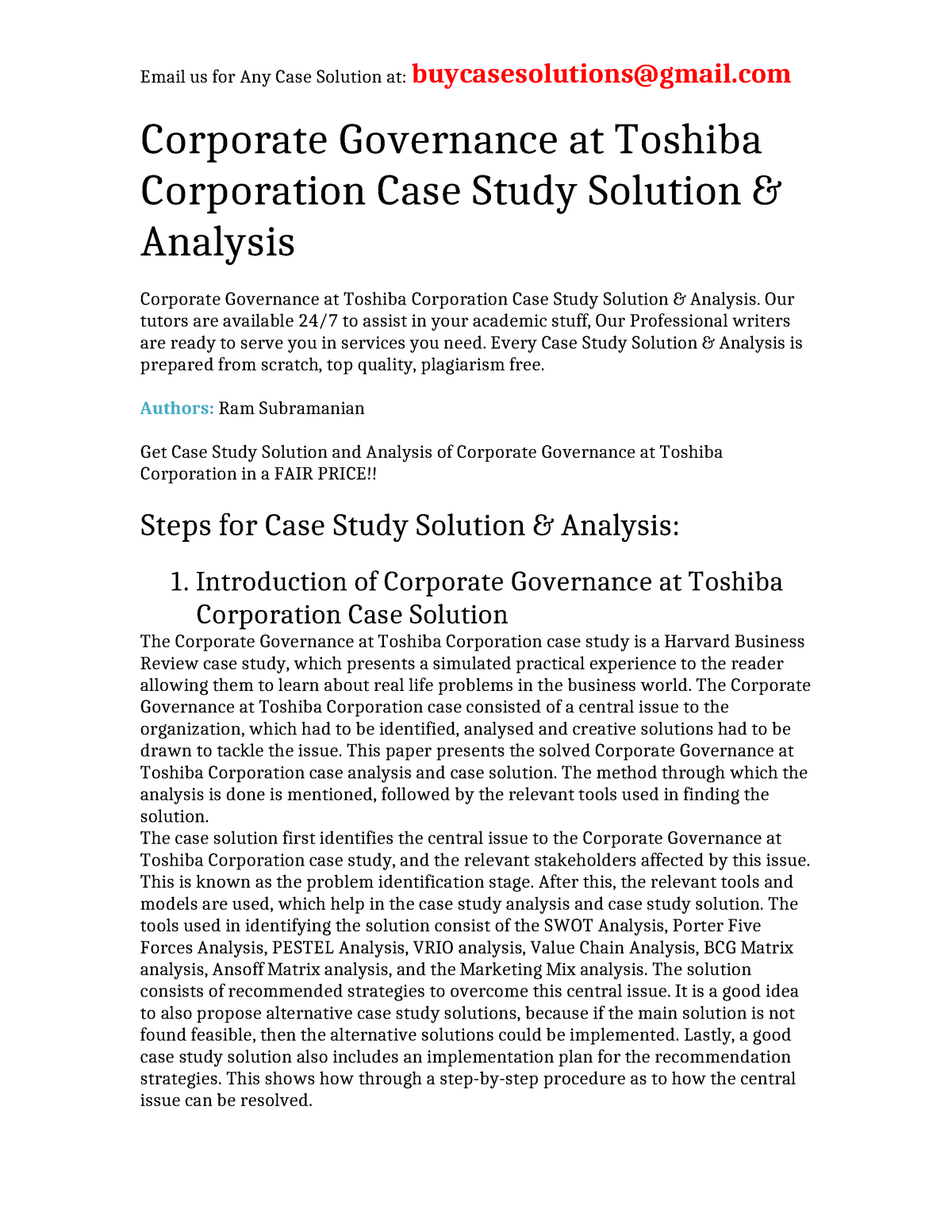 corporate governance at toshiba corporation case study